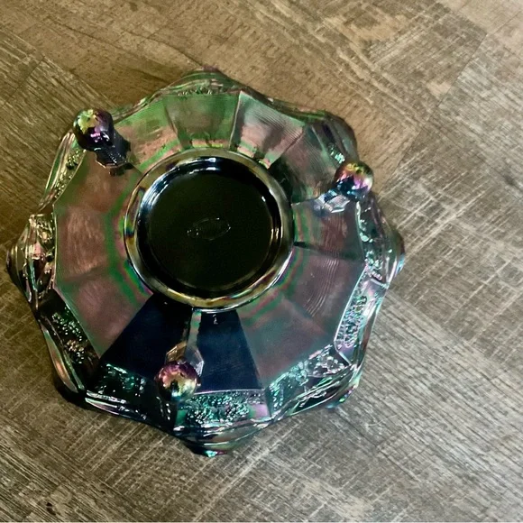 Fenton Art Glass Carnival Butterfly & Berry Fantail Footed Bowl Marked Fenton - Picture 2 of 8